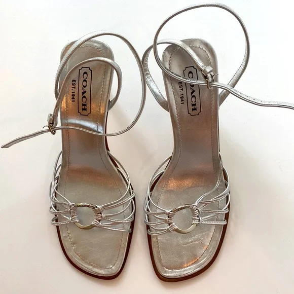 COACH Silver Strap stacked Heel Sandals - Picture 2 of 10
